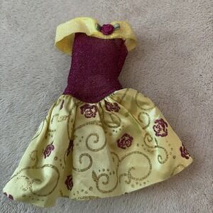 Barbie Clothes Outfit Yellow & Red Rose Themed Off Cold Shoulder Dress B11 Belle